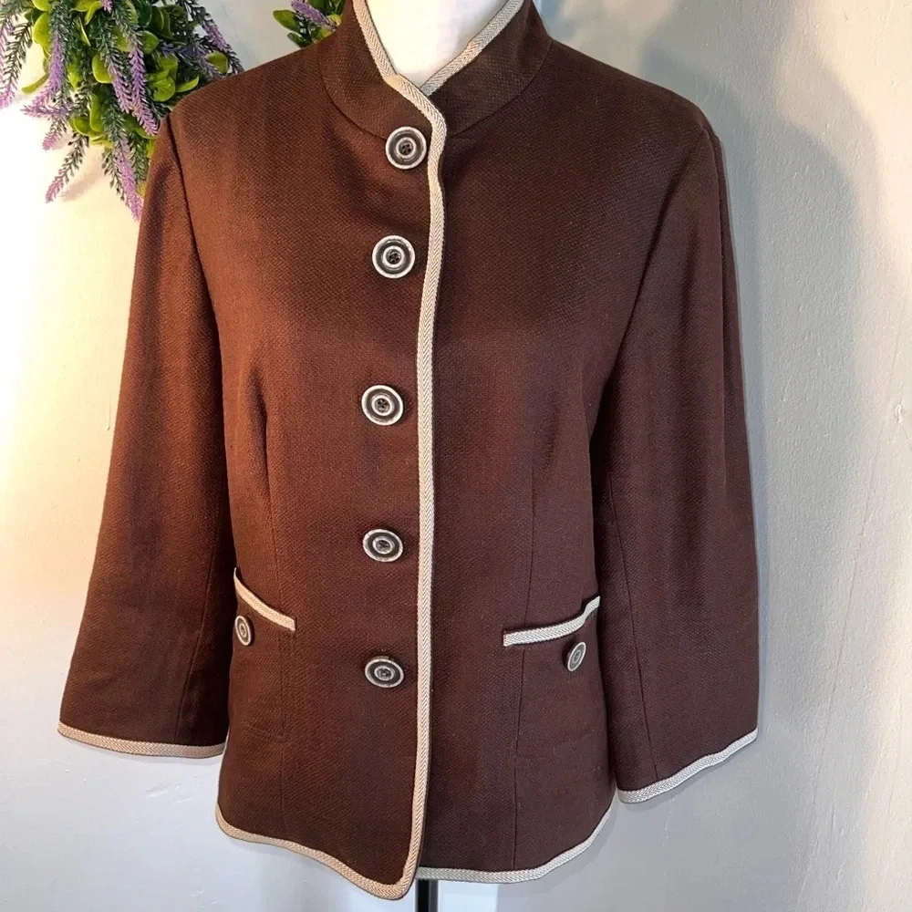 Peck&peck,14 oversized button front pocketed,contrast stitching jacket/Blazer